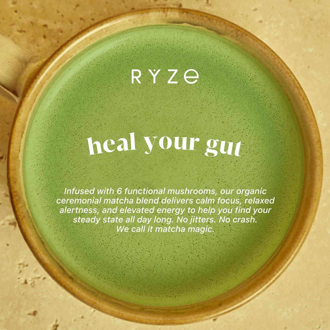 RYZE Mushroom Matcha - with 6 Organic Adaptogenic Mushrooms Grown In USA and Ceremonial-Grade Japanese Matcha - N85D
